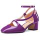 Castamere Women Chunky Block Mid Heel Square Toe Cross-Strap Pumps Court Shoe Wedding Dress 5 CM Heels Purple Patent 6 UK