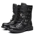 Bottes de moto en cuir PU mi-mollet pour hommes chaussures punk rock punk haut noir décontracté