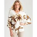 Noni B Womens Bell Sleeve Puff Print Top - Brown - Size X-Small