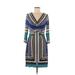 Nine West Casual Dress - Sheath V Neck 3/4 sleeves: Blue Dresses - Women's Size 6