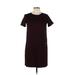 Ann Taylor LOFT Casual Dress - Shift Crew Neck Short sleeves: Burgundy Print Dresses - Women's Size 0