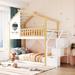 Twin-Over-Twin House shaped Bunk Bed with Storage Stairway & Guard Rail, Solid Wood Slats Support, Kids' Bedroom Furniture