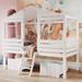 Treehouse Twin Size Low Loft Bed with 2 Storage Boxes, Solid Wood Slats Support, Cabin Lodge style for Kids' Bedroom Funiture