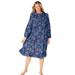 Plus Size Women's Cotton Flannel Print Short Gown by Only Necessities in Evening Blue Cardinals (Size 3X) Pajamas