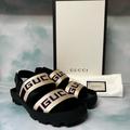 Gucci Shoes | Gucci Double Strap Stripe Logo Sandal Sz 7g / 8us | Color: Black/White | Size: 8