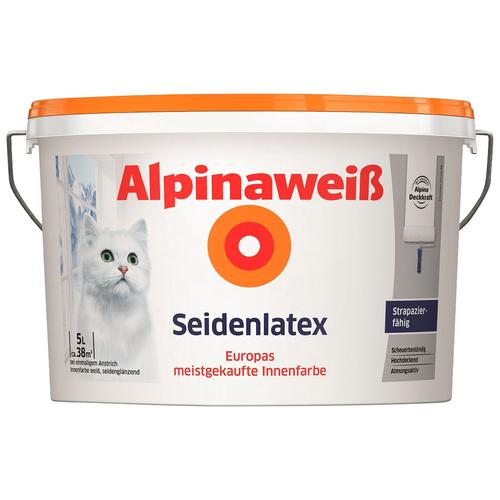 „ALPINA Wand- und Deckenfarbe „“Alpinaweiß Seidenlatex““ Farben seidenglänzend 5 Liter Gr. 5 l, weiß Wandfarbe“