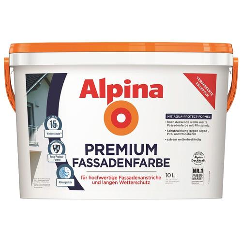 „ALPINA Wand- und Deckenfarbe „“Premium Fassadenfarbe weiß““ Farben matt, 10 Liter Gr. 10 l, weiß Wandfarbe“