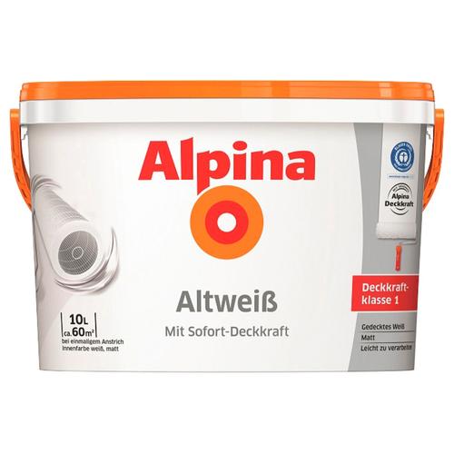 „ALPINA Wand- und Deckenfarbe „“Altweiß““ Farben matt, 10 Liter Gr. 10 l, weiß (altweiß) Wandfarbe“