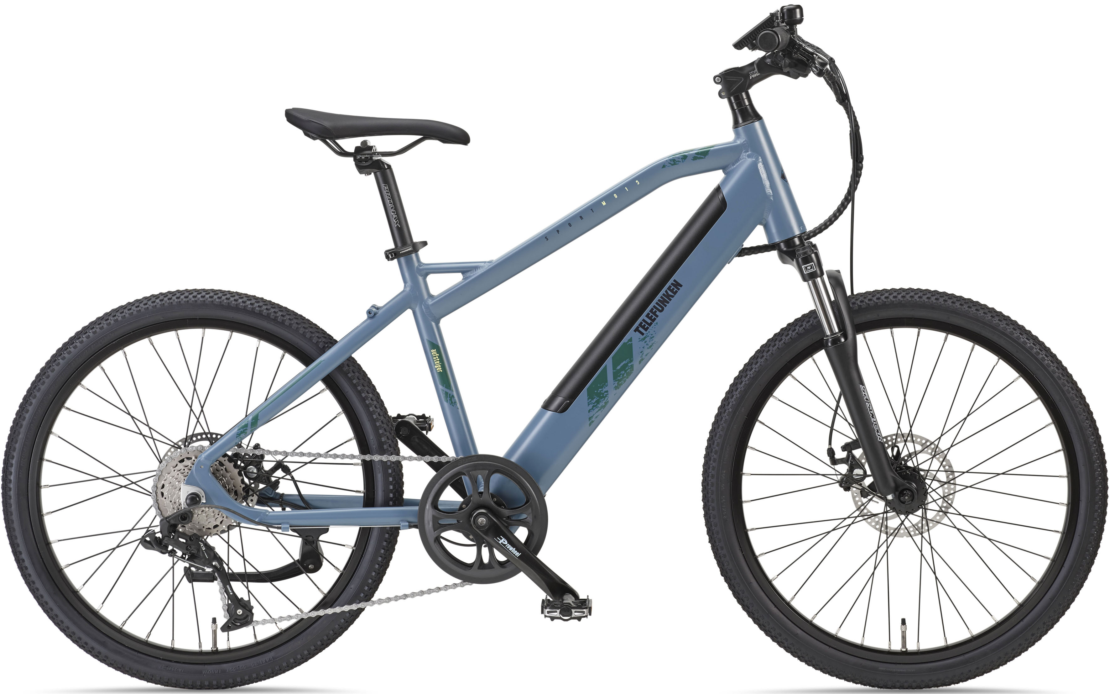 E-Bike TELEFUNKEN "Aufsteiger M915" Gr. 41, blau (blau, schwarz), Elektrofahrräder, 41cm, 24 Zoll (60,96cm), Pedelec, Elektrofahrrad für Damen u. Herren, MTB Image