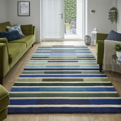 Wollteppich FLAIR RUGS "Piano", grün, B:160cm H:10mm L:230cm, Wolle, Teppiche, gestreift, rechteckig Image