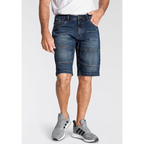 Jeansbermudas H.I.S Gr. 34, N-Gr, blau (dunkelblau) Herren Jeans entspannte Passform, gerader Beinschnitt, modische Washed-Optik