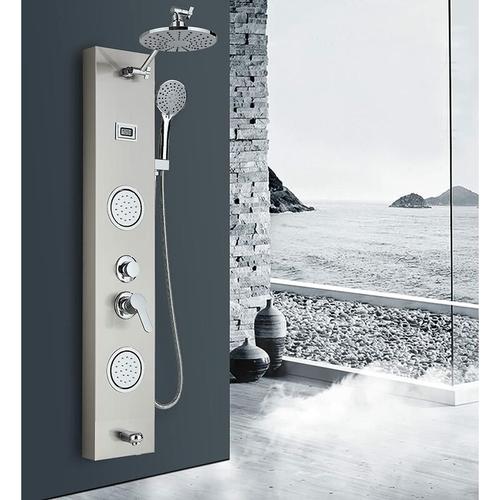 Duschpaneel Edelstahl Duschsystem Multifunktions Duschsäule mit Temperaturanzeige, Kopfbrause,