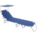 Chaise longue pliante re'glable avec parasol Rimini 188x55x25 cm bleu pour jardin et piscine