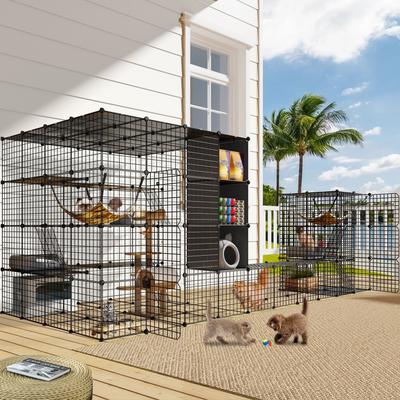 Outdoor Cat Enclosures Catio Large Cat Cage Cat House with Roof Hammock Platforms DIY Pet Kennels Playpen for 1-6 Cats Rv Garden