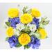 Artificial Spring Flower Bush 24 Stem Open Rose/ Cosmos Daisy Mix Bush, Yellow Blue Cream, ABN1B019-YW-BL-CM