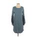 Michael Stars Casual Dress - Shift Scoop Neck 3/4 sleeves: Blue Print Dresses - Women's Size X-Small