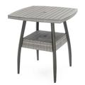 Max 38 Inch Outdoor Bar Table Gray Faux Wood Frame Woven Resin Wicker- Saltoro Sherpi