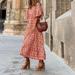 Puff Sleeve Boho Maxi Dress Elegant Women Summer 2022 Casual Floral Drawstring V-Neck Loose Holiday Beach Dresses Party Vestidos