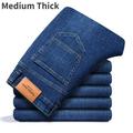 2023 Thin or Thick Material Office Business Jeans Men Classic Blue Black Cotton Stretch Straight Denim Pants Male Brand Trousers