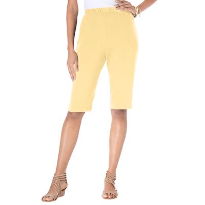 Plus Size Women's Soft Knit Bermuda Short by Roaman's in Banana (Size 4X) Pull On Elastic Waist
