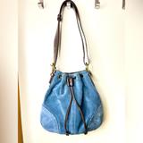 Coach Bags | Coach | Blue Suede Brown Drawstring Bucket Adjustable Cross Body Bag Like New! | Color: Blue | Size: Os