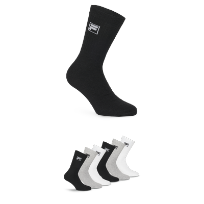Sportsocken FILA "UNISEX CREW TENNIS FULL TERRY SOCKS", Damen, Gr. 39-42, schwarz-weiß (schwarz, weiß, grau), Baumwolle, Elasthan, Polyester, uni und meliert, normal, Socken, klassische Tennissocken Image