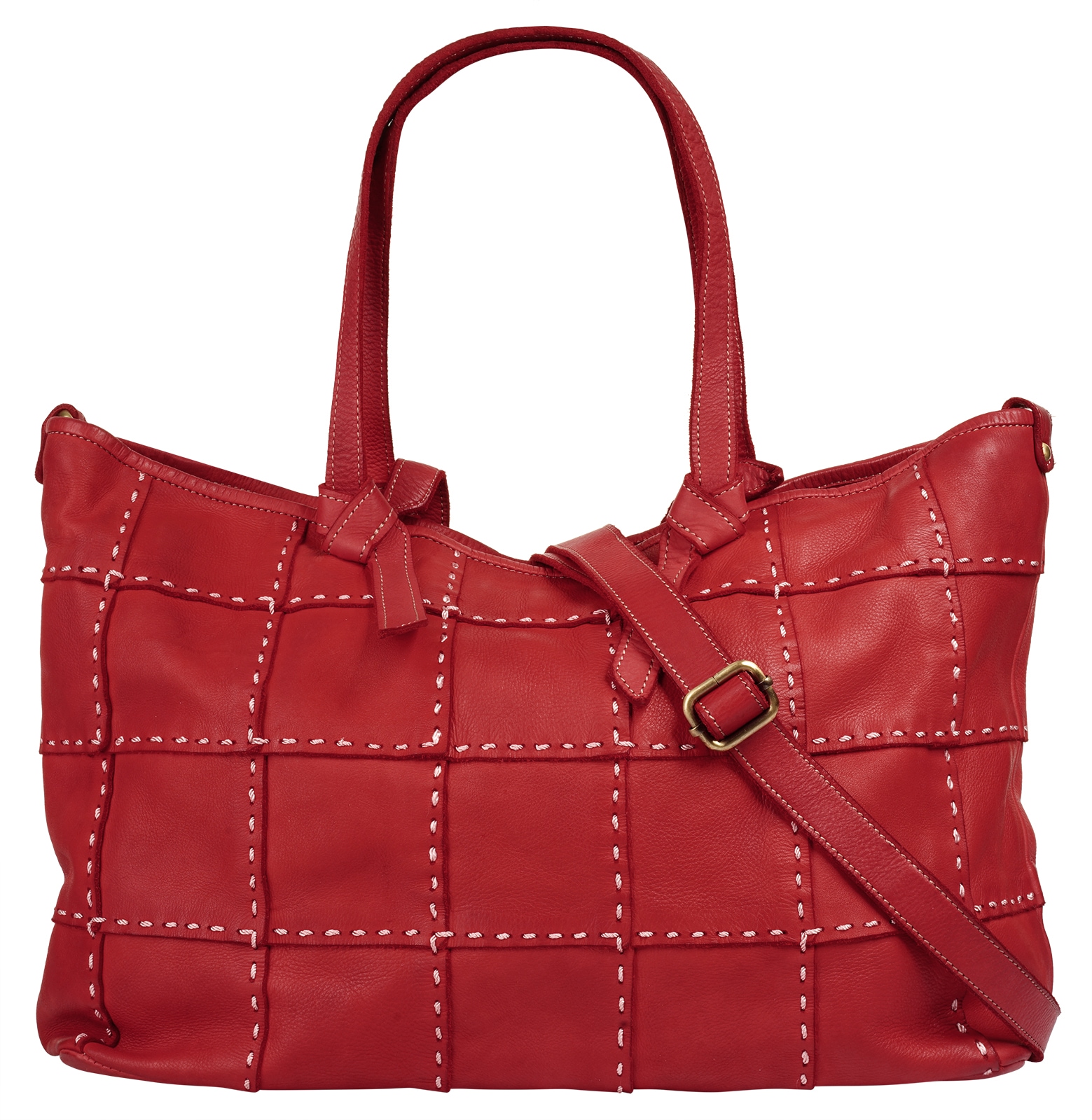 Shopper SAMANTHA LOOK, Damen, Gr. B/H/T: 48cm x 30cm x 13cm onesize, rot, Leder, leicht glänzend, unifarben, Taschen, echt Leder, Made in Italy