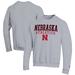 Men's Champion Gray Nebraska Huskers Athletics Logo Stack Pullover Sweatshirt