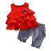 ZHAGHMIN Toddler Outfits Toddler Kids Baby Girls Ruffles Flowers Tops Solid Ruched Shorts Pants Outfits New Born Set for Girls Girl Clothes Size 10-12 Outfits Cute Cute Outfits With Leggings Sporty