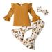 ZHAGHMIN Cute Outfits for Girls Toddler Baby Girls Suit Lace Dot Printed Flare Sleeve Tops T-Shirt And Sunflower Floral Flare Pants Suit New Born Baby Clothes for Girl Baby Girl Blankets Under 10 Bi