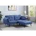 Contemporary Romance Style Adjustable Blue Fabric Sofa & Ottoman with Wooden Inner Frame and Metal Legs for Home Living Room