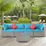 5 Piece Outdoor Garden Patio Furniture Sofa Set, with Comfortable Cushion, Tempered Glass Countertop Central Dining Table