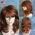 DOPI Brown Ombre Short Curly Wigs with Bangs Synthetic Natural Hair for Women Girl