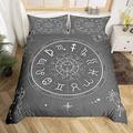 Boho Sun Duvet Cover King Constellation Bedding Set Western Zodiac Signs Comforter Cover For Kids Boys Girls Teens Grey Astrology Wheel Quilt Cover With 2 Pillow Cases Bedroom Decor