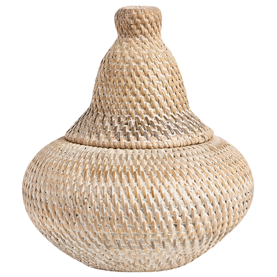 Naturkorb aus Rattan bemalt 25 cm Höhe Aufbewahrung mit Deckel Boho Rustikales dekorativ