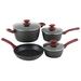 Forged Aluminum Nonstick 7 Piece Cookware Set in Grey With Maroon Handles