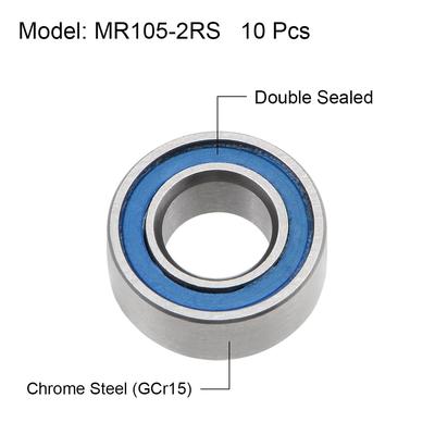 MR105-2RS Ball Bearings Z2 5x10x4mm Double Sealed Chrome Steel Blue Seal 10pcs - 5mmx10mmx4mm