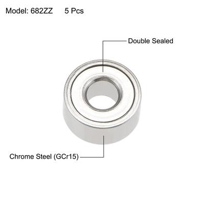 682ZZ Ball Bearings Z2 2x5x2.3mm Double Shielded Chrome Steel 5pcs - 2mmx5mmx2.3mm