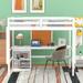 Wooden Twin size Loft Bed with Desk & Writing Board, 2 Drawers Cabinet, Solid Wood Slats Support, Kids' Bedroom Furniture