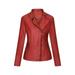 SMihono Clearance Cardigan With Pocket Slim Fit Women Fashion Zip Up Long Sleeve Lapel Faux Leather Short Coat Jacket Solid Color Hoodless Female Outerwear Red L