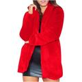 SMihono Clearance Womens Faux Furs Jacket Mid Length Loose Fluff Soft Rabbit Furs Solid Color Coat Long Sleeve Lapel Female Loose Casual Outerwear Red XXL