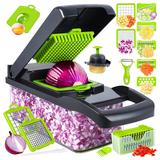 LOTESTO 14 In 1 Multifunctional Food Chopper Vegetable Slicer Dicer Cutter w/ 8 Blades & Container in Gray | 4.66 H x 4.65 W x 13.9 D in | Wayfair