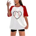 tklpehg Oversized Graphic Tees for Women Clearance Leisure Summer Relaxed Fit Baseball Printed Graphic Oversized Crew Neck Raglan Sleeve Shirt Tops T-shirt Red 12(XXL)