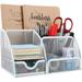 Scheam Office Mesh Desk Tidy Versatile Stationery Storage Desktop Organiser Pen Holder with Drawer whit 6 storage and 1 Slide Drawerï¼ŒSilver