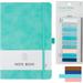 RETON Hardcover Leather Notebook A5 with Colorful Index Tabs Executive Journal Notebook with Pen Loop and Elastic Closure PU Leather Hardback Notepad for Office Business School Home (Cyan)