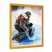 Red Barrel Studio® Hockey Goalie During Game I - Graphic Art on Canvas Metal in Black/Blue/Red | 32 H x 24 W x 1 D in | Wayfair