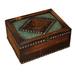 Astoria Grand Tooled Faux Leather & Genuine Hide Accent Trinket Box Faux Leather/Wood in Blue/Brown/Green | 5.12 H x 10.43 W x 8.27 D in | Wayfair