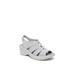 Wide Width Women's Finale Gladiator Sandal by BZees in Silver Shimmer Fabric (Size 8 1/2 W)