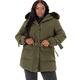 Lovedrobe Damen Womens Ladies Plus Size Jacket Quilted with Zip Pocket Waterproof Hood Belt Faux Fur Mini Length Warm Coat, Khaki, 44