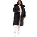 Lovedrobe Damen Ladies Plus Size Winter Jacket for Women Curve with Detachable Faux Fur Pockets Hooded Puffed Quilted Coat, Schwarz, 42